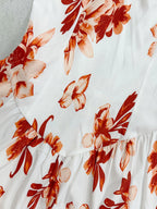 Red Floral V-Neck Ruffle Maxi Dress