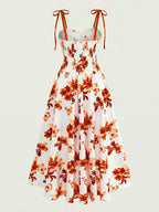 Red Floral V-Neck Ruffle Maxi Dress