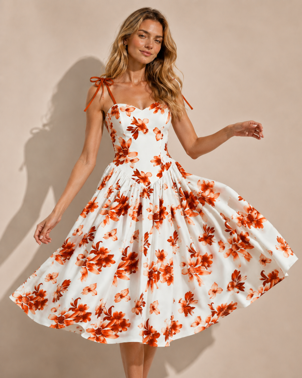 Red Floral V-Neck Ruffle Maxi Dress