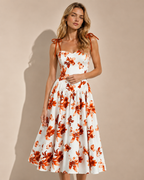 Red Floral V-Neck Ruffle Maxi Dress