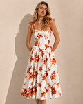 Red Floral V-Neck Ruffle Maxi Dress