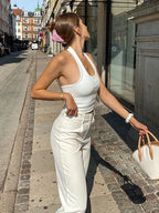 Ribbed Knit Backless Halter Top