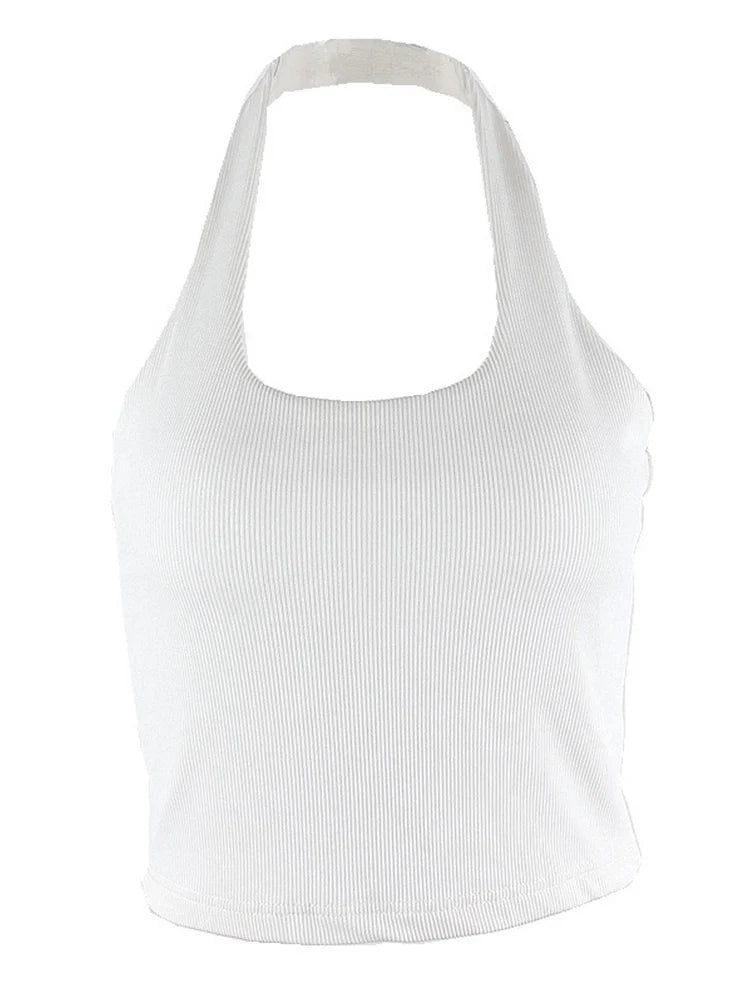 Ribbed Knit Backless Halter Top