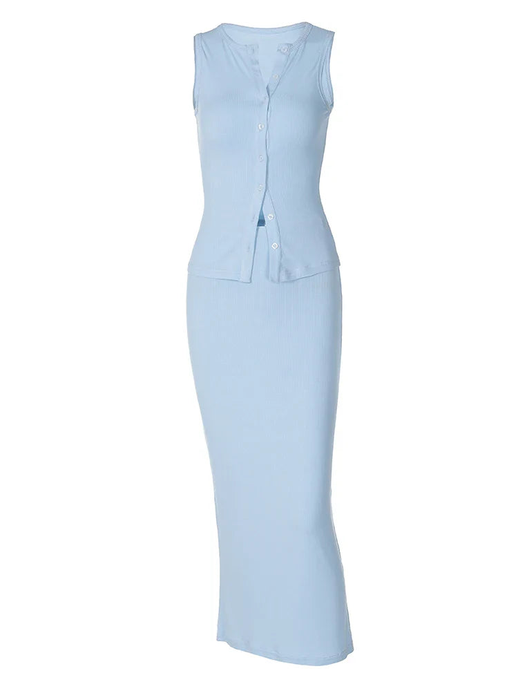 Ribbed Sleeveless Top and Maxi Skirt Co-ord Set