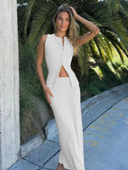 Ribbed Sleeveless Top and Maxi Skirt Co-ord Set