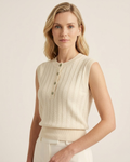 Ribbed Knit Vest with Button Placket