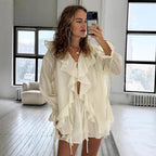 Ruffled Tie Front Top and Shorts Co-ord Set