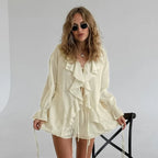 Ruffled Tie Front Top and Shorts Co-ord Set