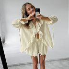 Ruffled Tie Front Top and Shorts Co-ord Set