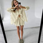 Ruffled Tie Front Top and Shorts Co-ord Set 9