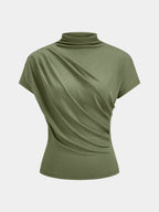Sage Green Mock Neck Ruched Short Sleeve Jersey Top