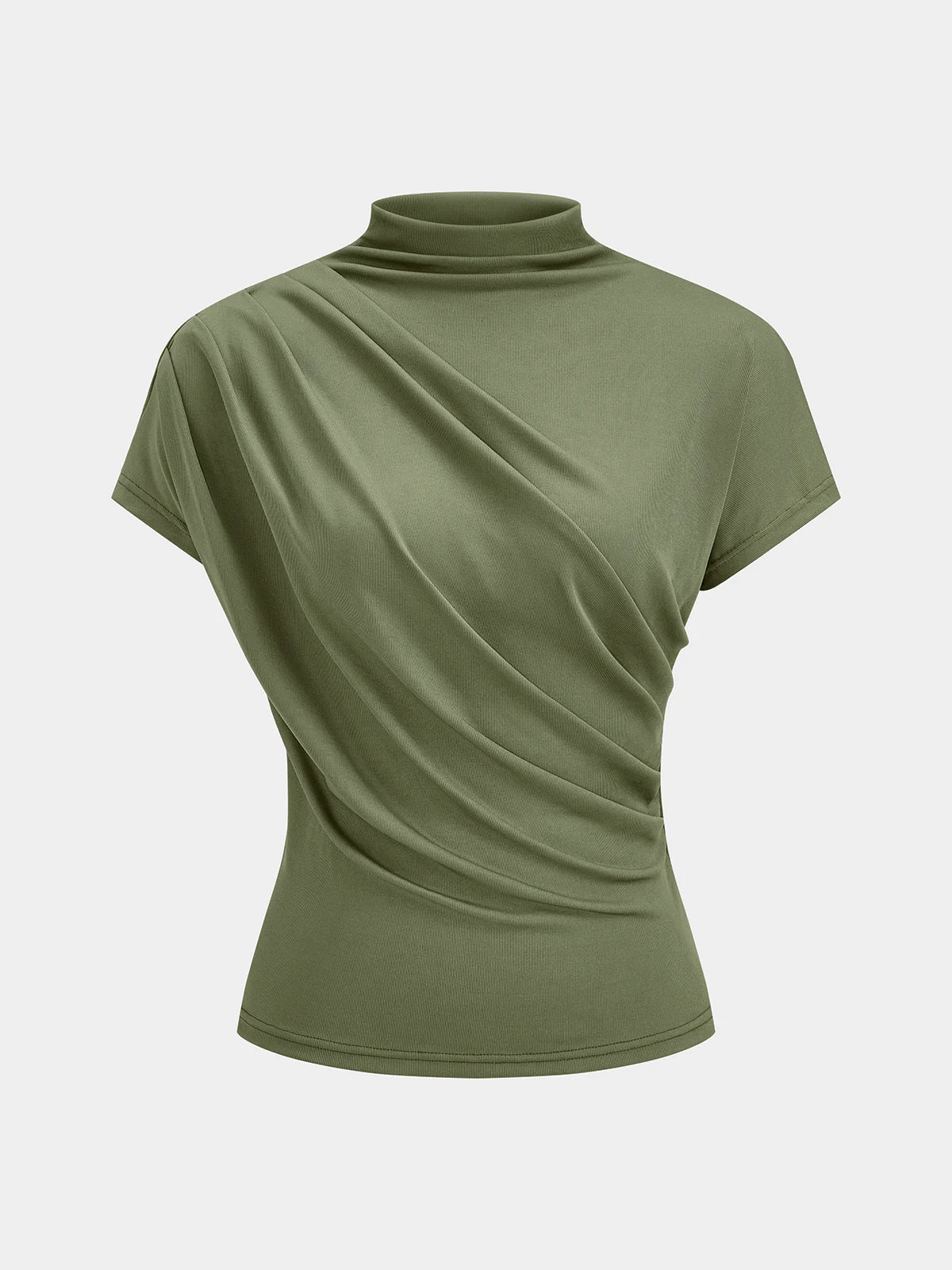 Sage Green Mock Neck Ruched Short Sleeve Jersey Top