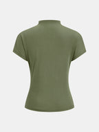 Sage Green Mock Neck Ruched Short Sleeve Jersey Top