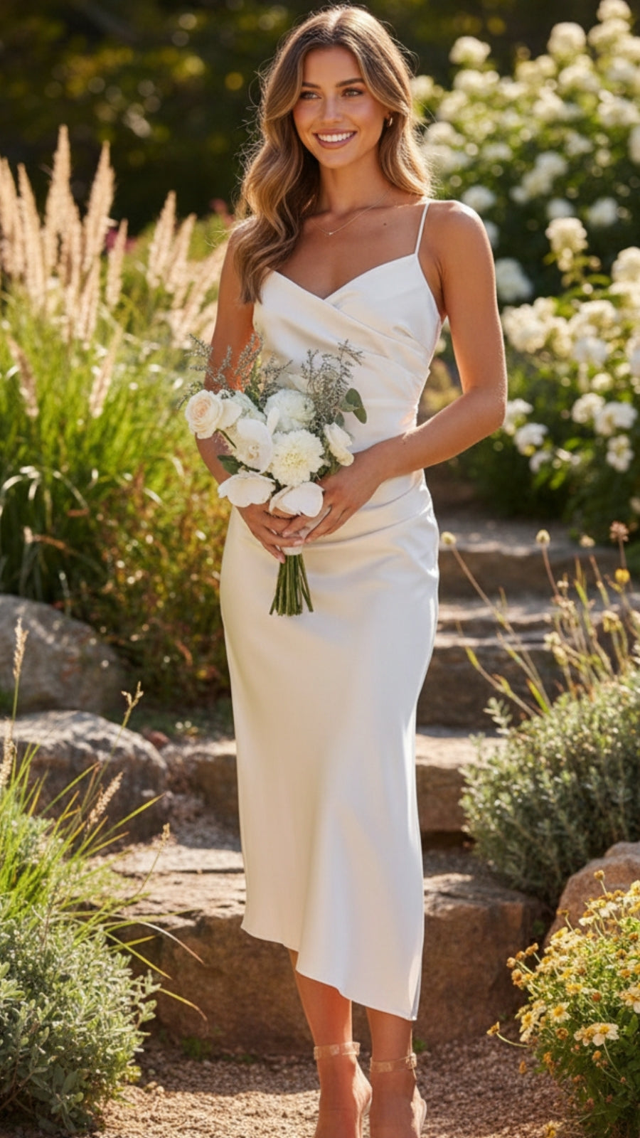 Satin Cowl Neck Ruched Midi Dress