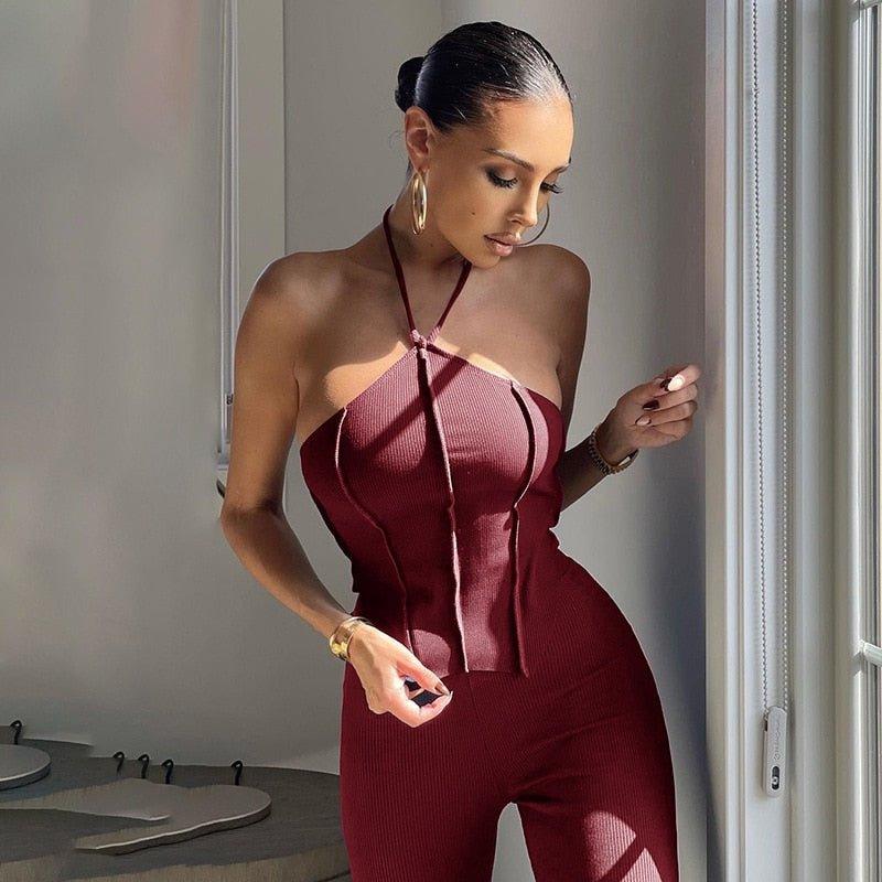 Satin One Shoulder Halter Crop Top