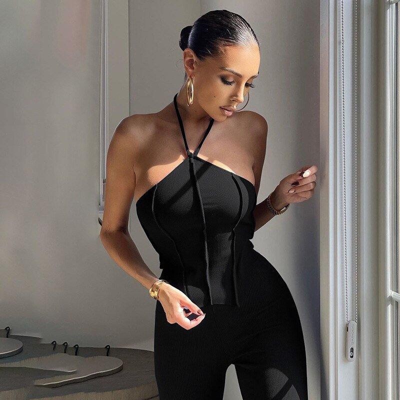 Satin One Shoulder Halter Crop Top
