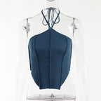 Satin One Shoulder Halter Crop Top