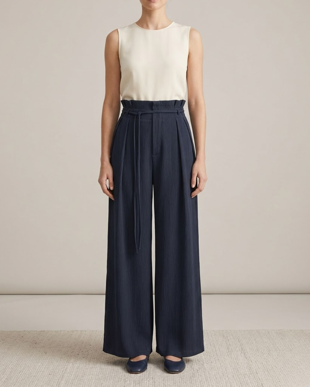 Satin Wide Leg Paperbag Trousers