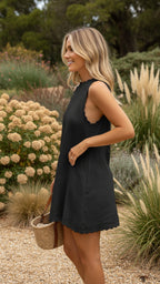 Scallop Hem Sleeveless Mini Dress