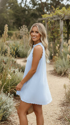 Scallop Hem Sleeveless Mini Dress