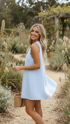 Scallop Hem Sleeveless Mini Dress