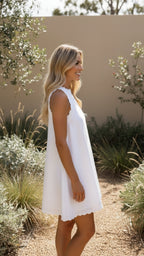 Scallop Hem Sleeveless Mini Dress