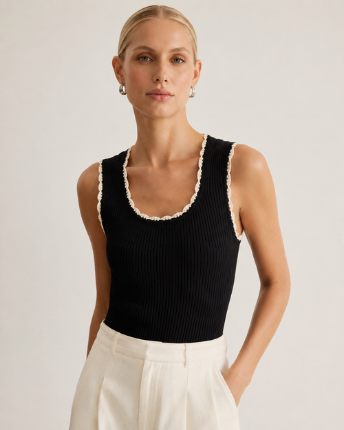 Black Ribbed Knit Tank Top