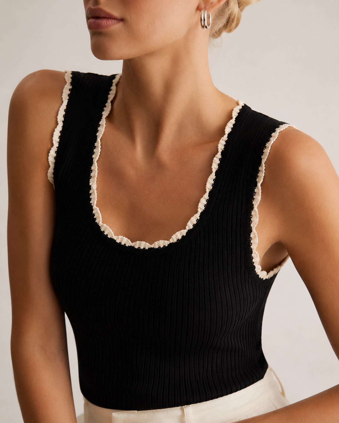 Black Ribbed Knit Tank Top