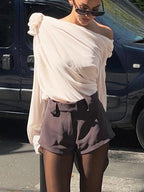 Semi-Sheer Chiffon One Shoulder Blouse