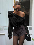 Semi-Sheer Chiffon One Shoulder Blouse