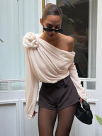 Semi-Sheer Chiffon One Shoulder Blouse