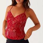 Sequin Rhinestone Halter Cami Top