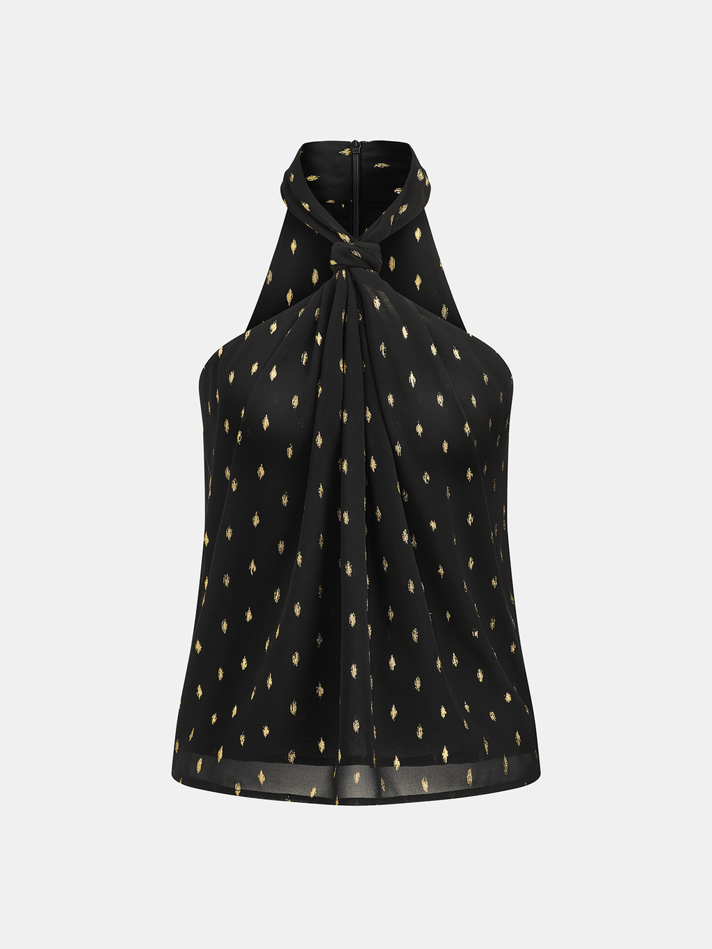 Sheer Chiffon Halter Top with Metallic Polka Dot Print