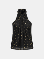 Sheer Chiffon Halter Top with Metallic Polka Dot Print