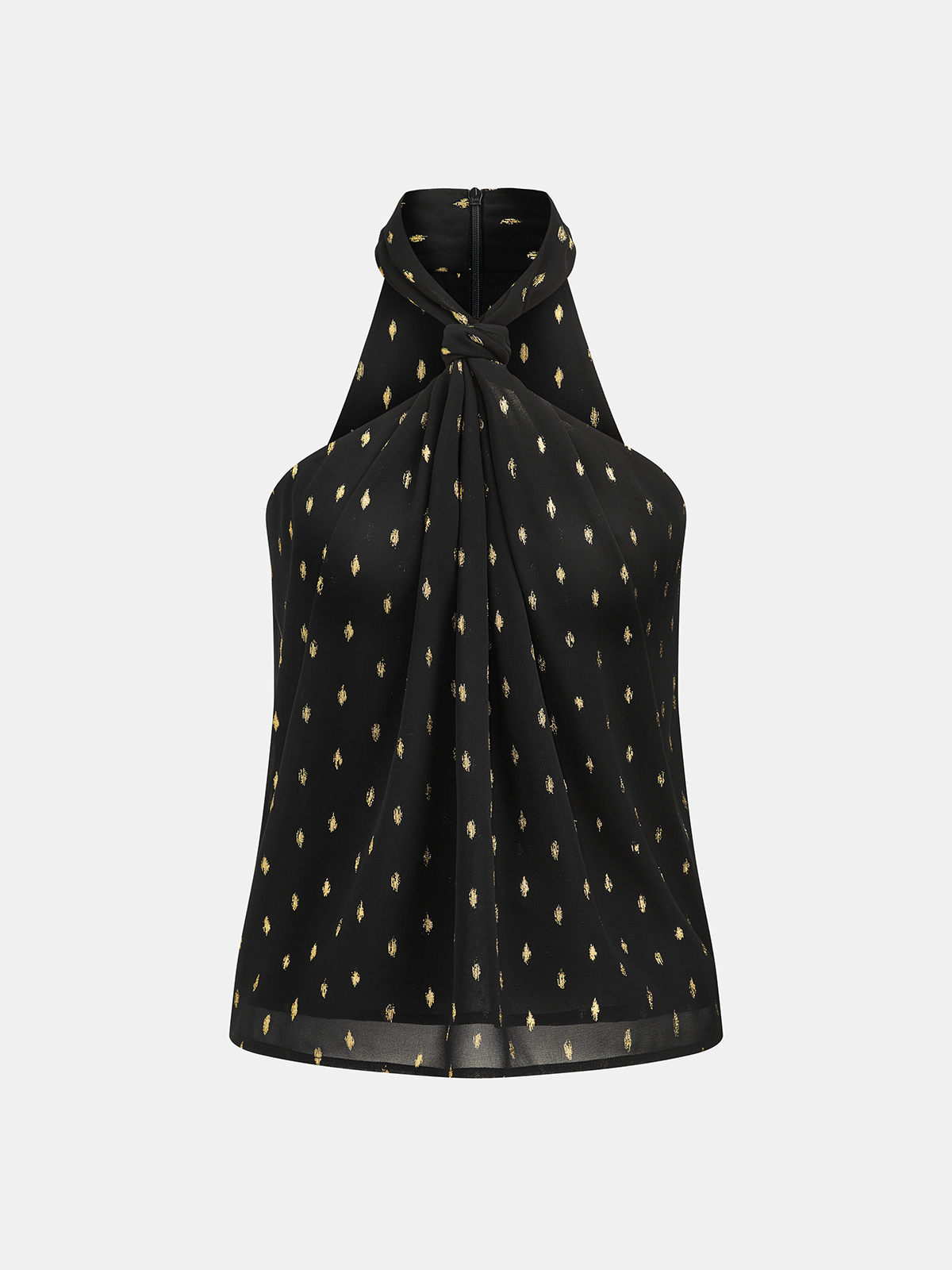 Sheer Chiffon Halter Top with Metallic Polka Dot Print