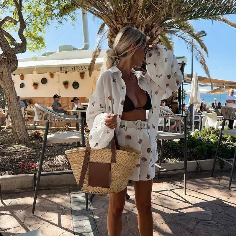 Shell Print Shirt and Shorts Co-ord Set