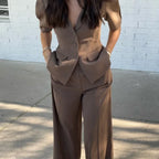 Shoulder Pad Blazer and Wide Leg Pants Co-ord Set