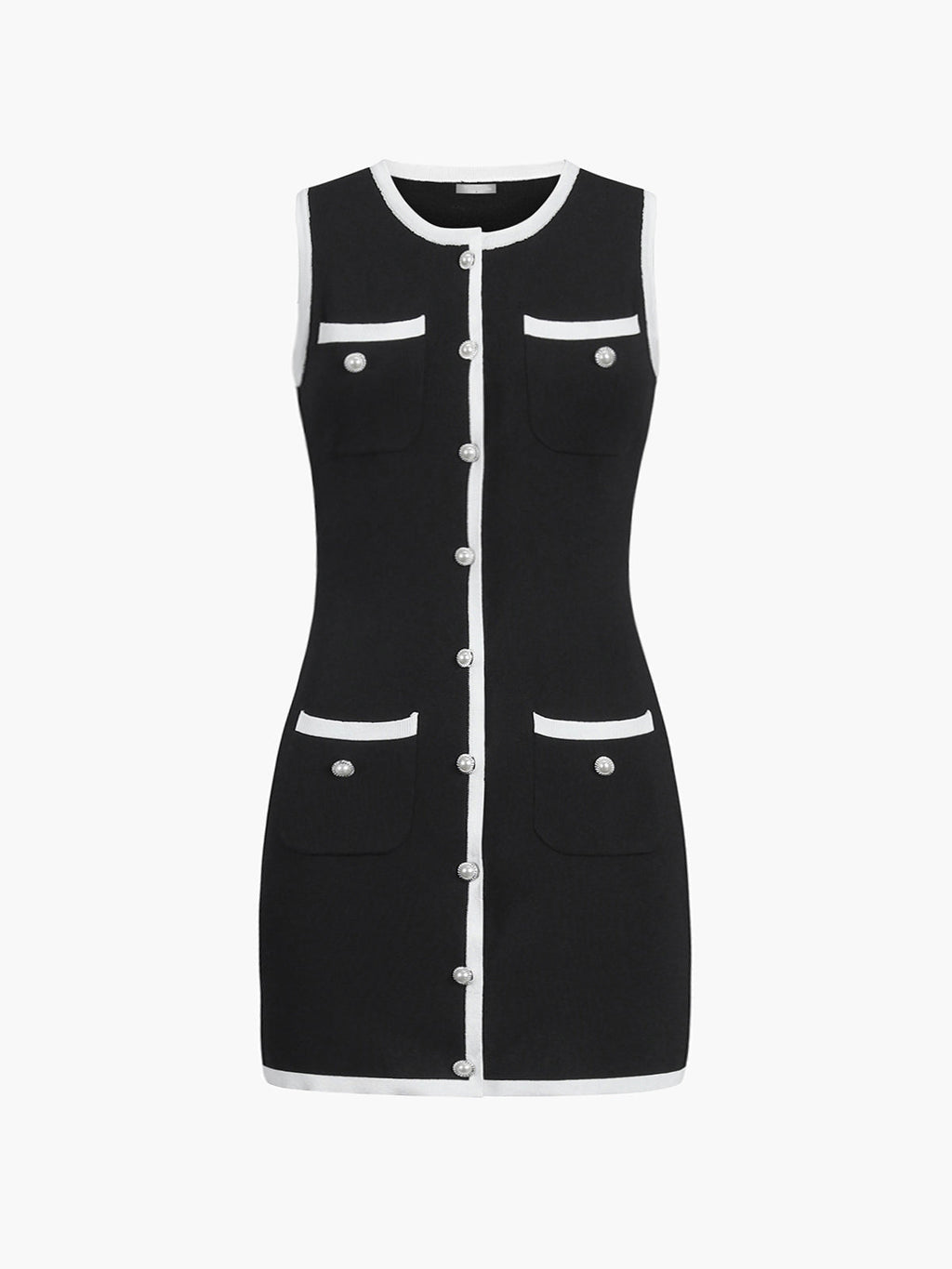 Women's Sleeveless Button Front Multi Pocket Knit Mini Dress