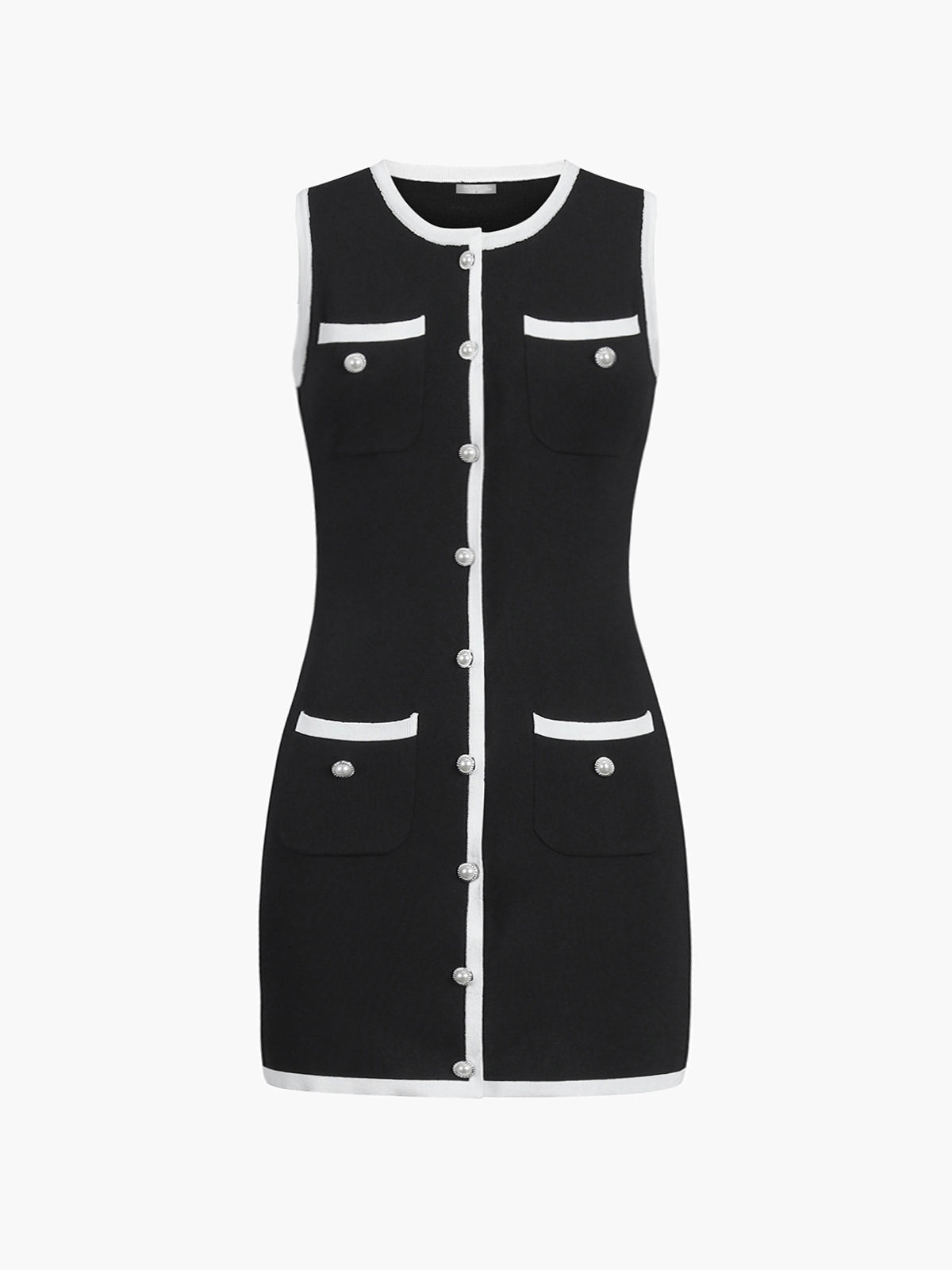 Women's Sleeveless Button Front Multi Pocket Knit Mini Dress