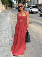 Sleeveless Cotton Maxi Dress with Cutout