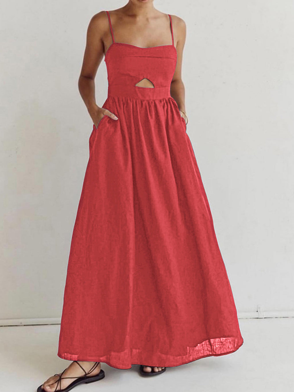 Sleeveless Cotton Maxi Dress with Cutout