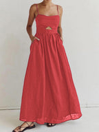 Sleeveless Cotton Maxi Dress with Cutout