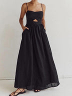 Sleeveless Cotton Maxi Dress with Cutout