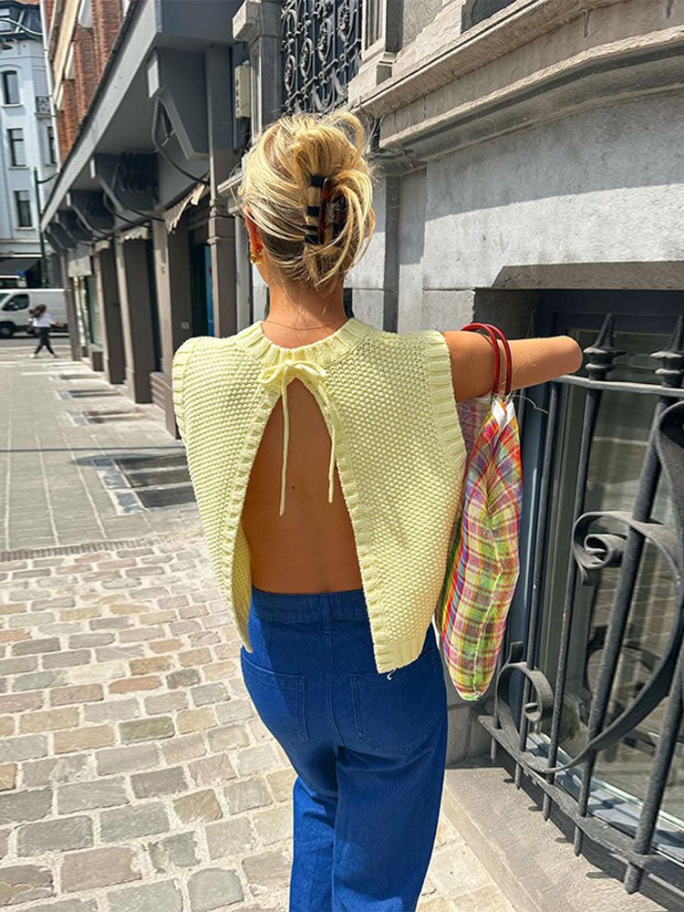 Sleeveless Knit Top with Open Back