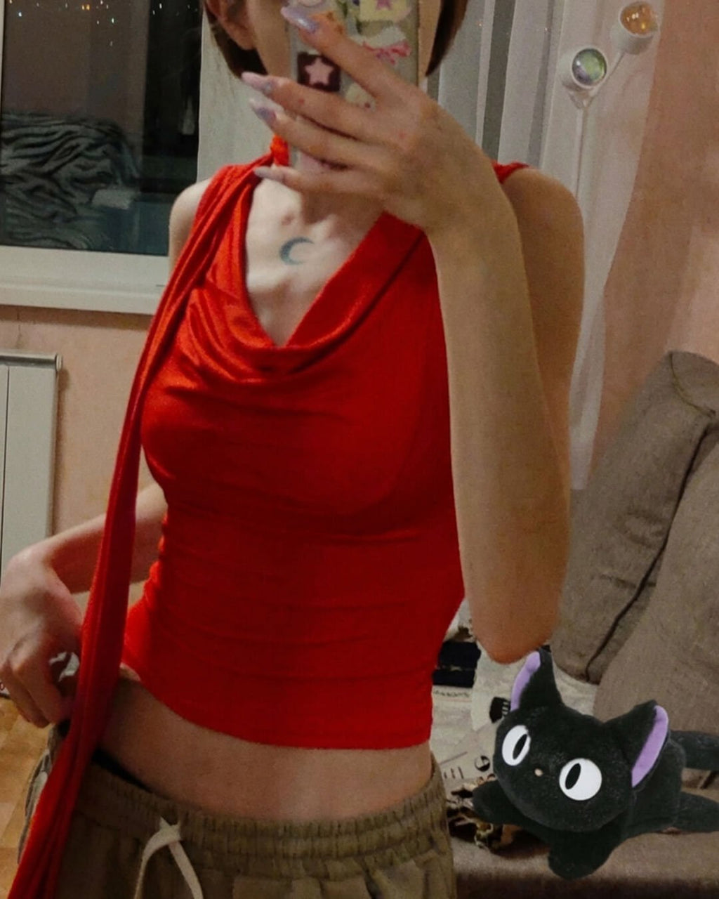 Sleeveless Top with Neck Tie