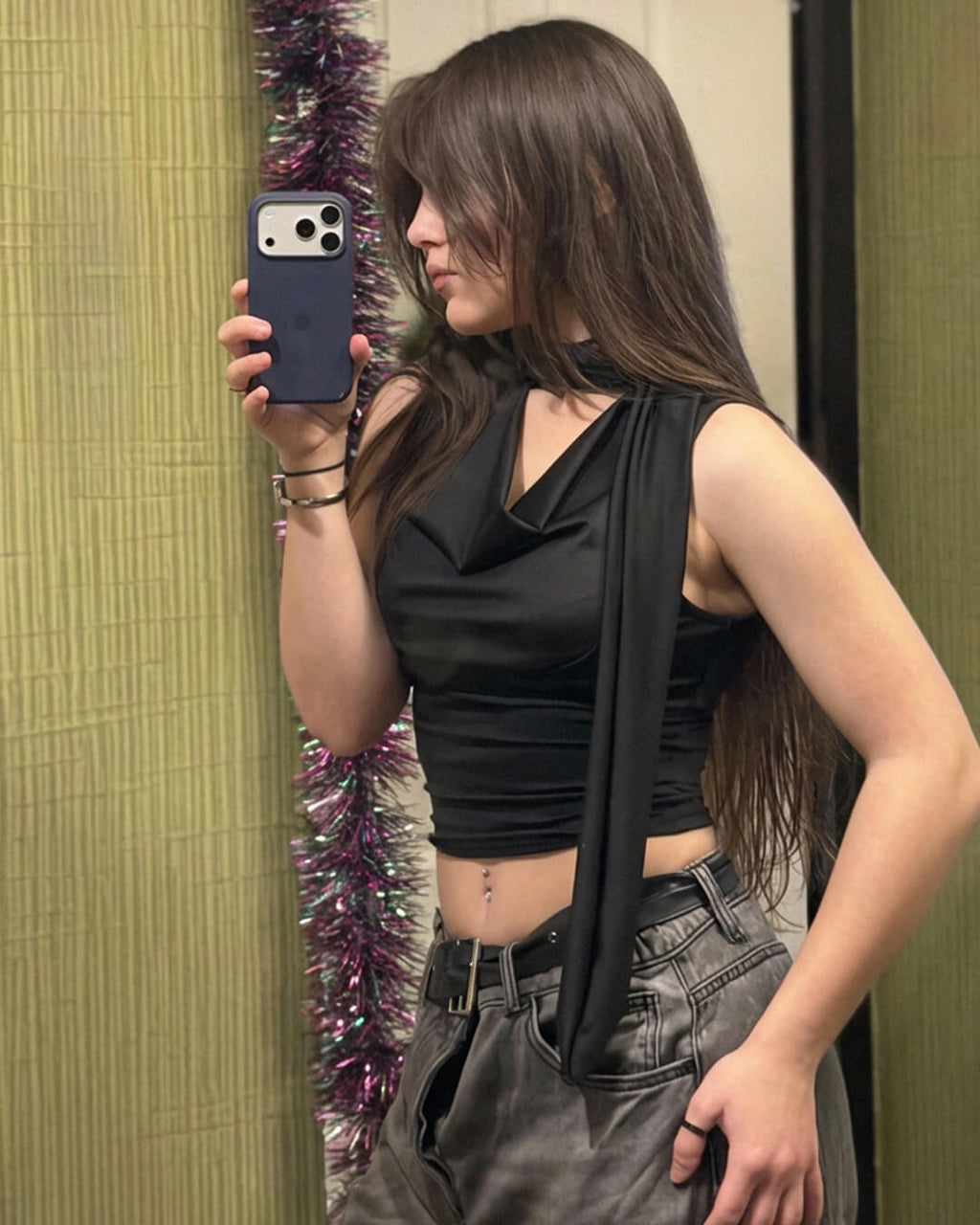 Sleeveless Top with Neck Tie