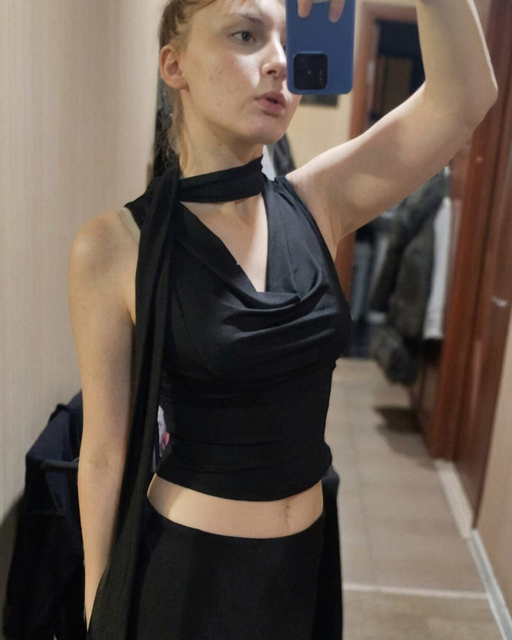 Sleeveless Top with Neck Tie