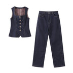 Square Neck Denim Tank and High Waist Jeans Set