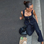 Square Neck Denim Tank and High Waist Jeans Set