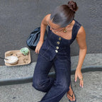 Square Neck Denim Tank and High Waist Jeans Set